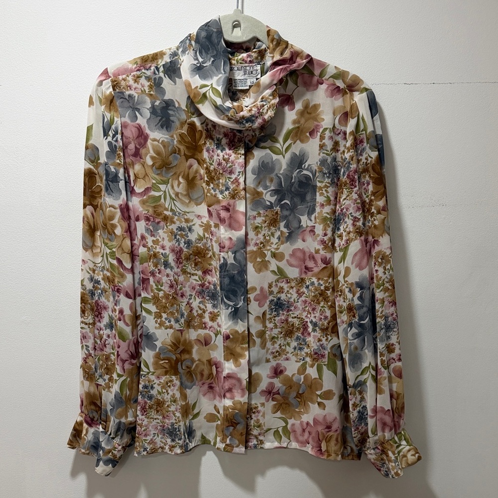 Brownstone Studio VTG Y2K Blouse Multi Floral Size 12‎ Feminine Spring Checkered
